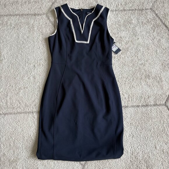 NWT Tommy Hilfiger Navy Sheath Dress Nautical Trim Workwear Cocktail Dress sz 6 - Picture 1 of 6